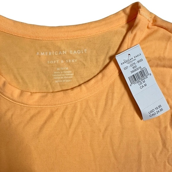 American Eagle Cropped Soft and Sexy Tee Lettuce Hem Neon Orange Size Medium NWT - Picture 3 of 4